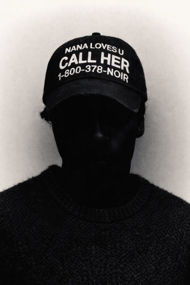 Model wearing the Nana Noir CALL HER Cap